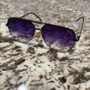 Quay Australia Metal Aviator Sunglasses with Blue to Purple Gradient Lenses